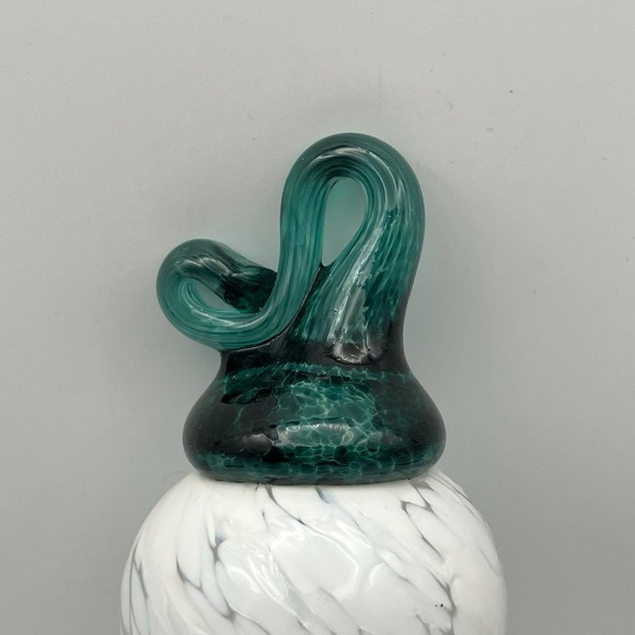 Glass Snowman Handblown Ornament Sculpture White Marbled / Emerald Hat Christmas - Picture 3 of 10